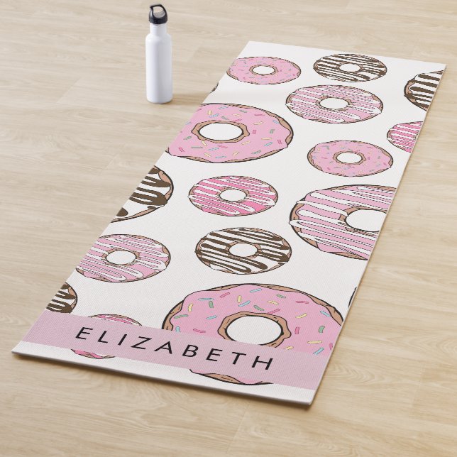 Pink Donuts, White Donuts, Sprinkles, Your Name Yoga Mat (In Situ)
