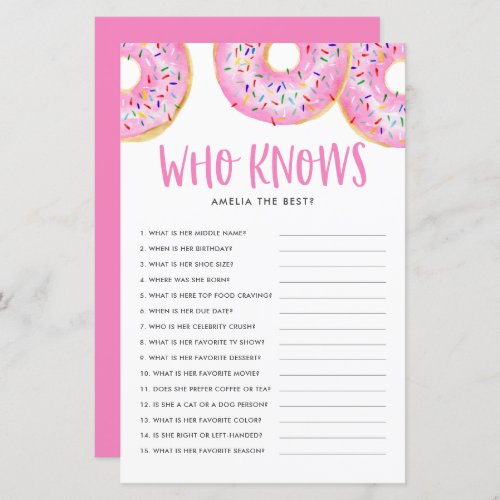 Pink Donuts Who Knows Mom Best Baby Shower Game