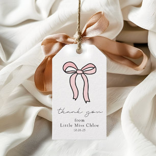 Pink Doodle Bow Baby Girl 1st Birthday Favor Tags
