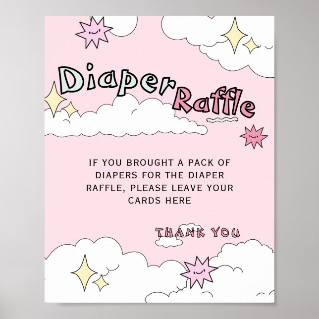 Pink Doodle Cloud Nine Diaper Raffle Poster (Front)