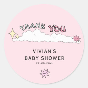 pink Doodle Cloud Thank You Classic Round Sticker