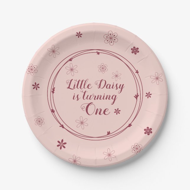 Pink Doodle Floral 1st Birthday  Paper Plates (Front)