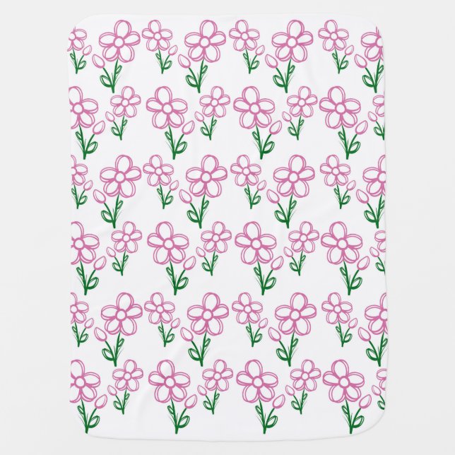 Pink Doodle Flower Baby Blanket (Front)
