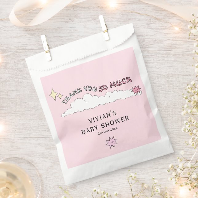 Pink Doodle Fun Cloud Baby Shower Favor Bag (Clipped)