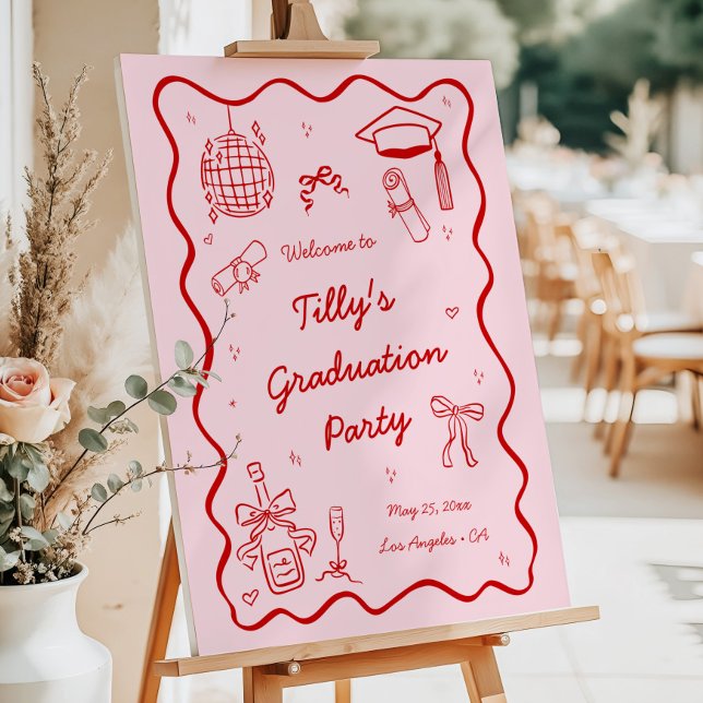 Pink Doodle Graduation Welcome Sign Hand Drawn Red (Creator Uploaded)