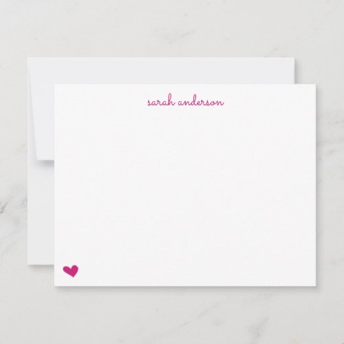 Pink Doodle Heart Personalized Stationery Note Card