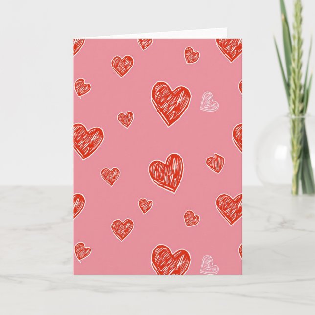Pink Doodle Hearts Love Card (Front)