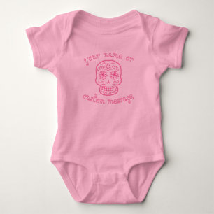 Pink Doodle Skull With Text Baby Bodysuit