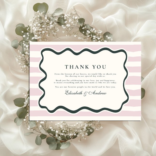 Pink Doodle Wavy Frame Wedding Thank You Card (Creator Uploaded)