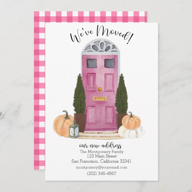 Pink Door Fall Scene Moving Announcement (Front/Back)