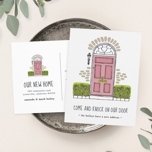 Pink Door Moving Announcement Postcard