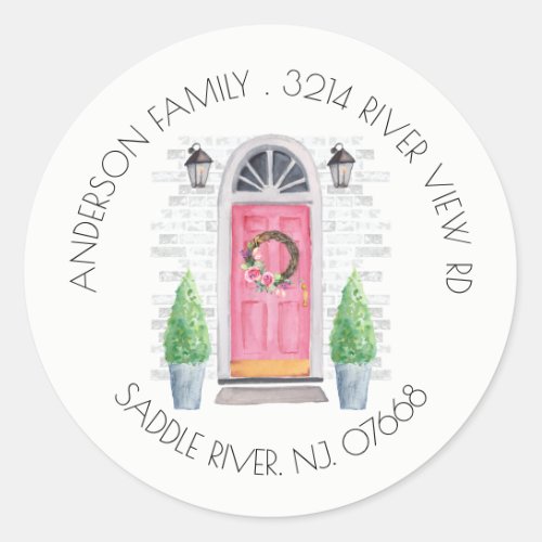 Pink Door  New Home Address Label Sticker