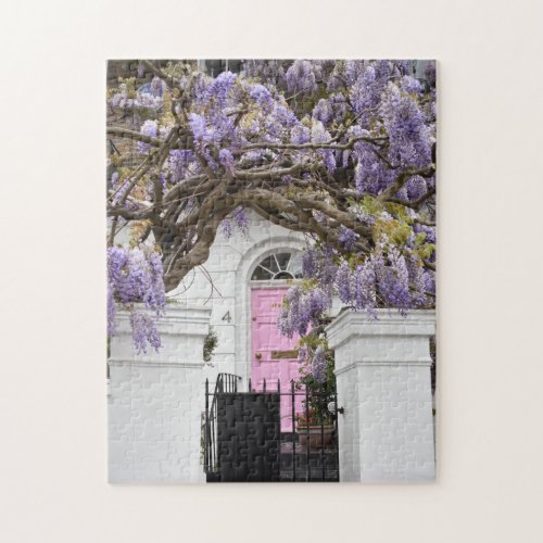 Pink Door Purple Wisteria Flowers London UK Jigsaw Puzzle