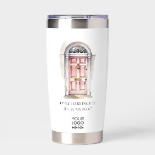 Pink Door Watercolor Logo Real Estate Agent Insulated Tumbler