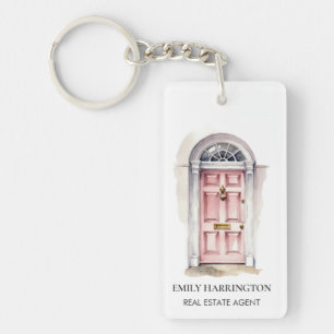 Pink Door Watercolor Logo Real Estate Agent Keychain
