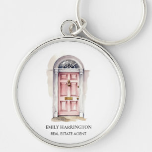 Pink Door Watercolor Logo Real Estate Agent Keychain