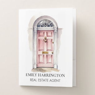 Pink Door Watercolor Real Estate Agent Pocket Folder