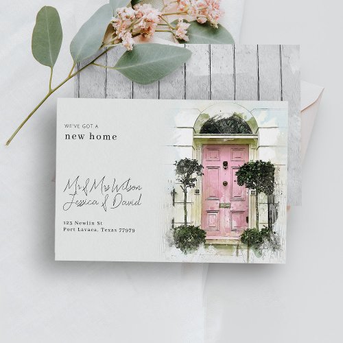 Pink Door  White Wood Trendy Moving Announcement