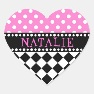 Pink Dot Checkerboard Heart Sticker