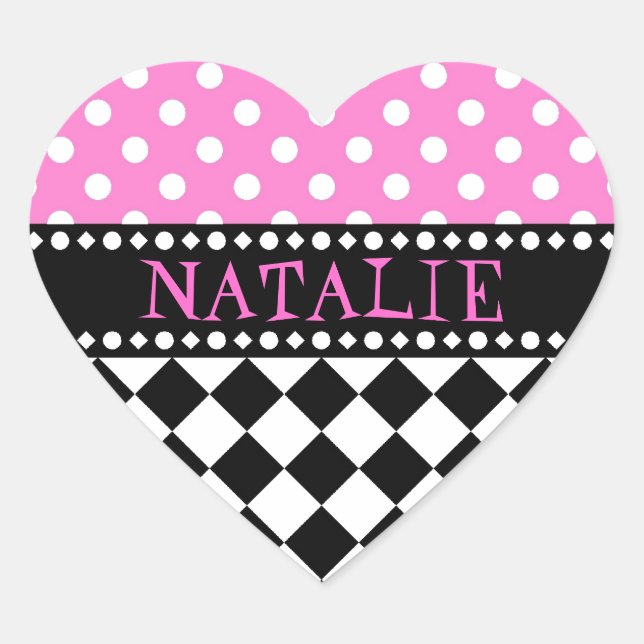 Pink Dot Checkerboard Heart Sticker (Front)