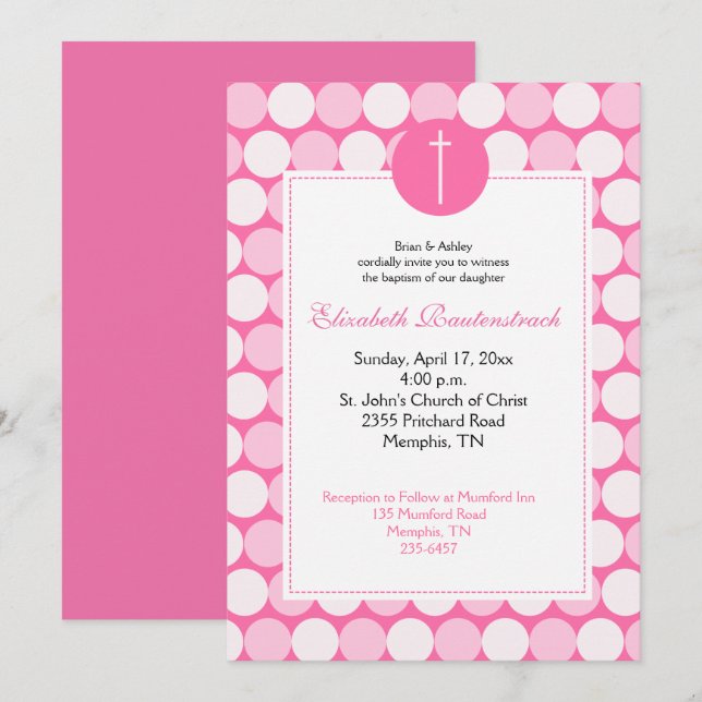 Pink Dot Modern Photo Baptism Invitation (Front/Back)