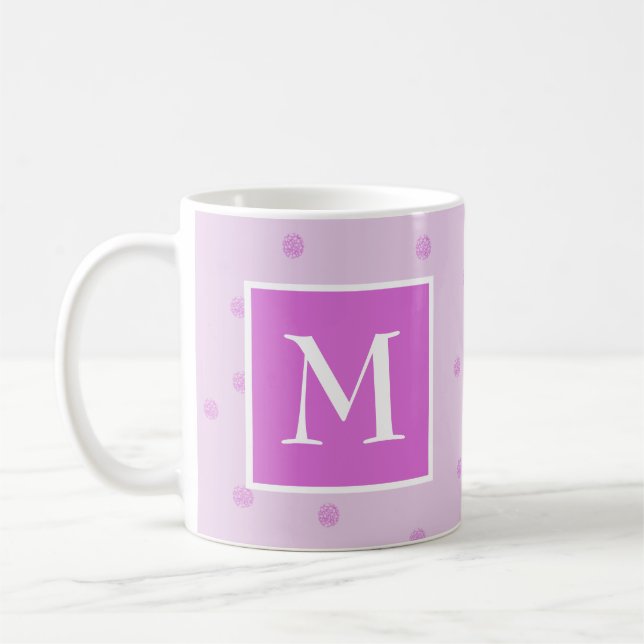 Pink Dot Pattern Girly Monogram Coffee Mug (Left)