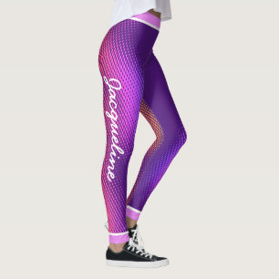 Pink Dot Pattern with Name on ROYAL PURPLE Leggings
