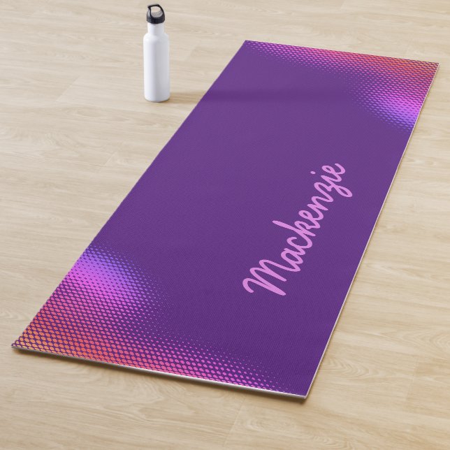 Pink Dot Pattern with Name on ROYAL PURPLE Yoga Mat (In Situ)