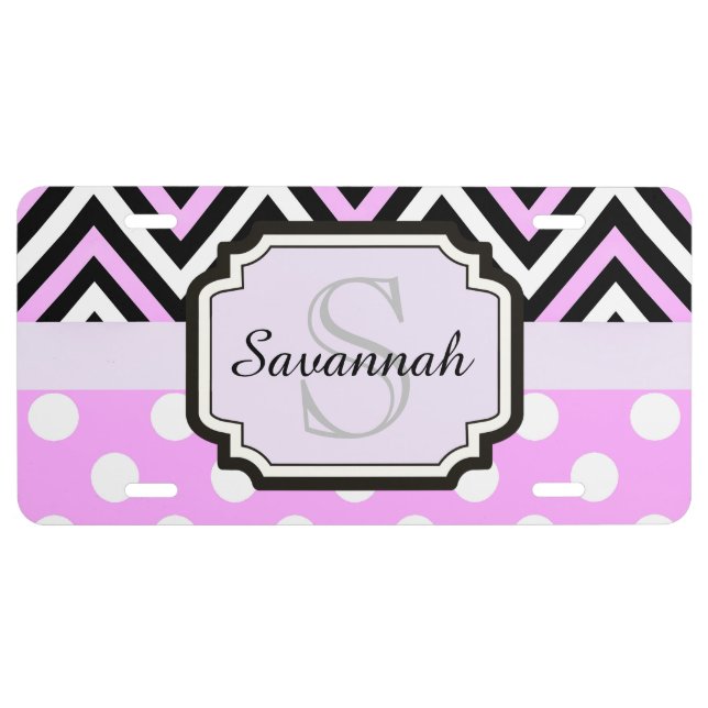 Pink Dots and Chevrons License Plate (Front)