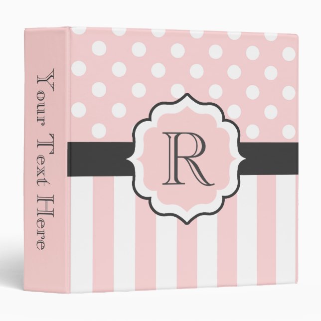 Pink Dots and Stripes Pattern 3 Ring Binder (Front/Spine)