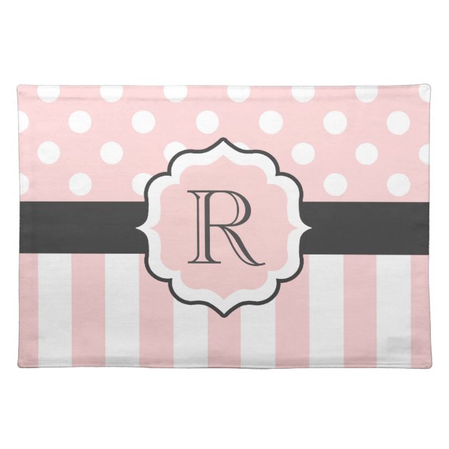 Pink Dots and Stripes Pattern Cloth Placemat (Front)