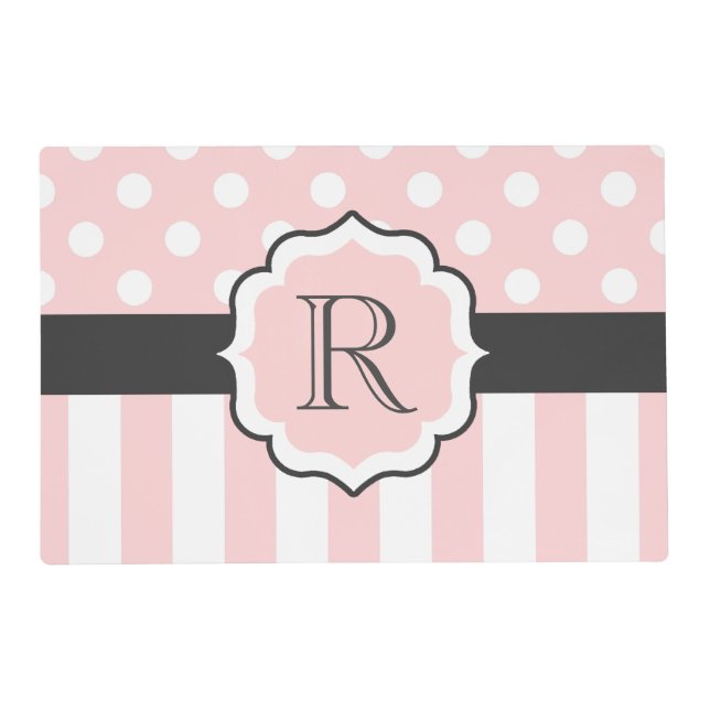 Pink Dots and Stripes Pattern Placemat (Front)