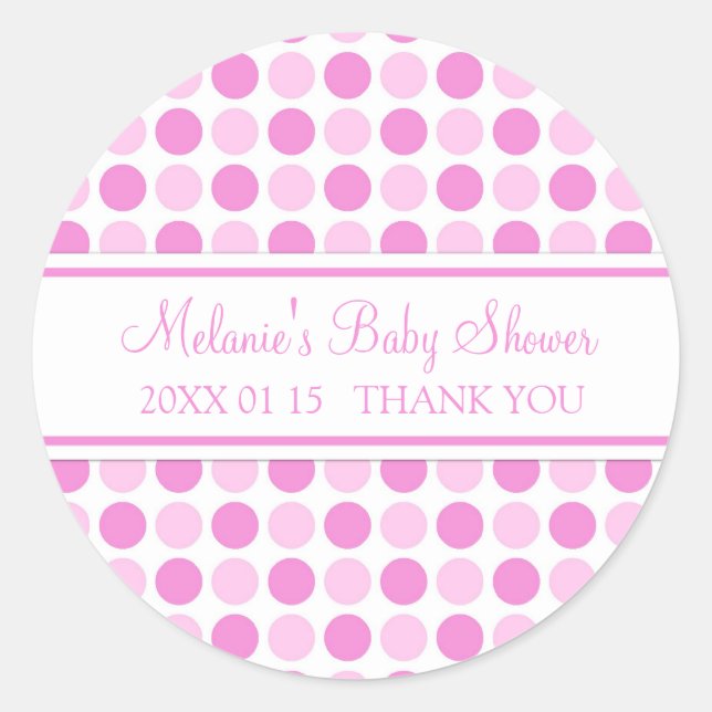 Pink Dots Baby Shower Favor Stickers (Front)