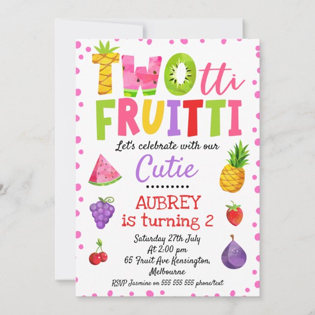 Pink Dots Colorful Two-tti Frutti Birthday Invitat Invitation (Front)