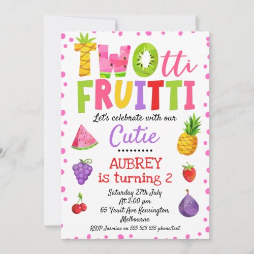 Pink Dots Colorful Two_tti Frutti Birthday Invitat Invitation