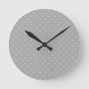 Pink Dots Girly Feminine Circles Happy Easter Gray Round Clock
