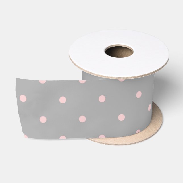 Pink Dots Girly Feminine Circles Happy Easter Gray Satin Ribbon (Spool)