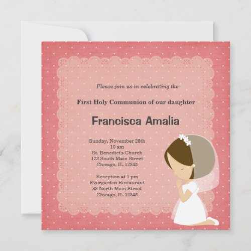 Pink dots Holy Communion girl Personalized Announcements