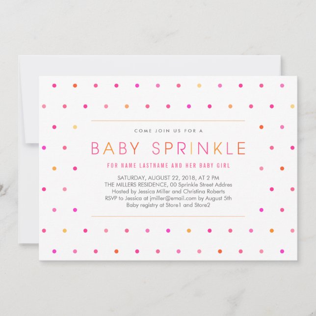 Pink Dots Modern Clean Girl Baby Sprinkle Invite (Front)