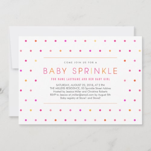 Pink Dots Modern Clean Girl Baby Sprinkle Invite 5" X 7" Invitation Card