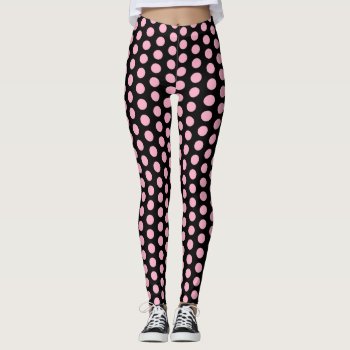 Pink Dots Pattern On Black Leggings by HappyGabby at Zazzle