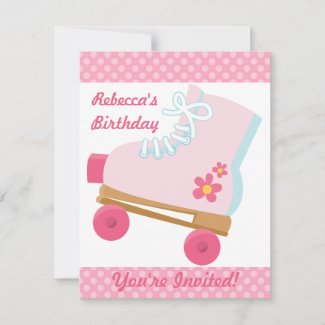 Pink Dots Roller Skating Birthday Party Invitation