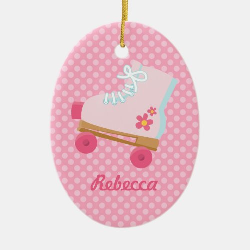 Pink Dots Rollerskate Birthday Oval Ornament