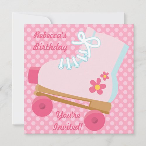 Pink Dots Rollerskate Birthday Party Invitation