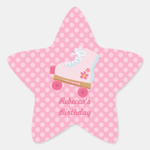 Pink Dots Rollerskate Birthday Star Stickers