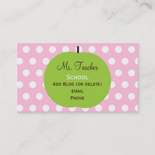 Customizable Pink Dots Teacher Business Cards