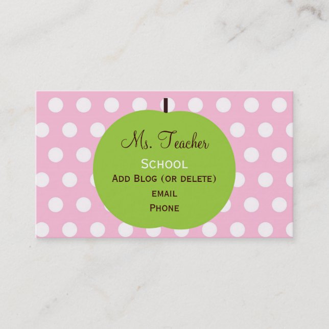 Pink Dots Teacher Business Cards (Front)