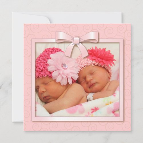 Pink Dots Twin Girls Baby Photo Birth Announcement