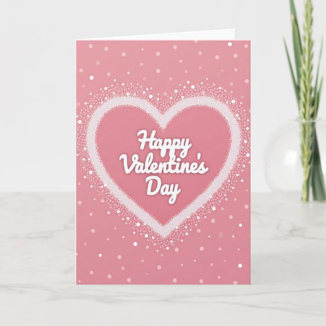 Pink Dotted Heart Valentines Day Card (Front)