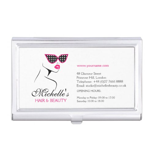 Pink dotted sunglasses hair and beauty branding case for business cards